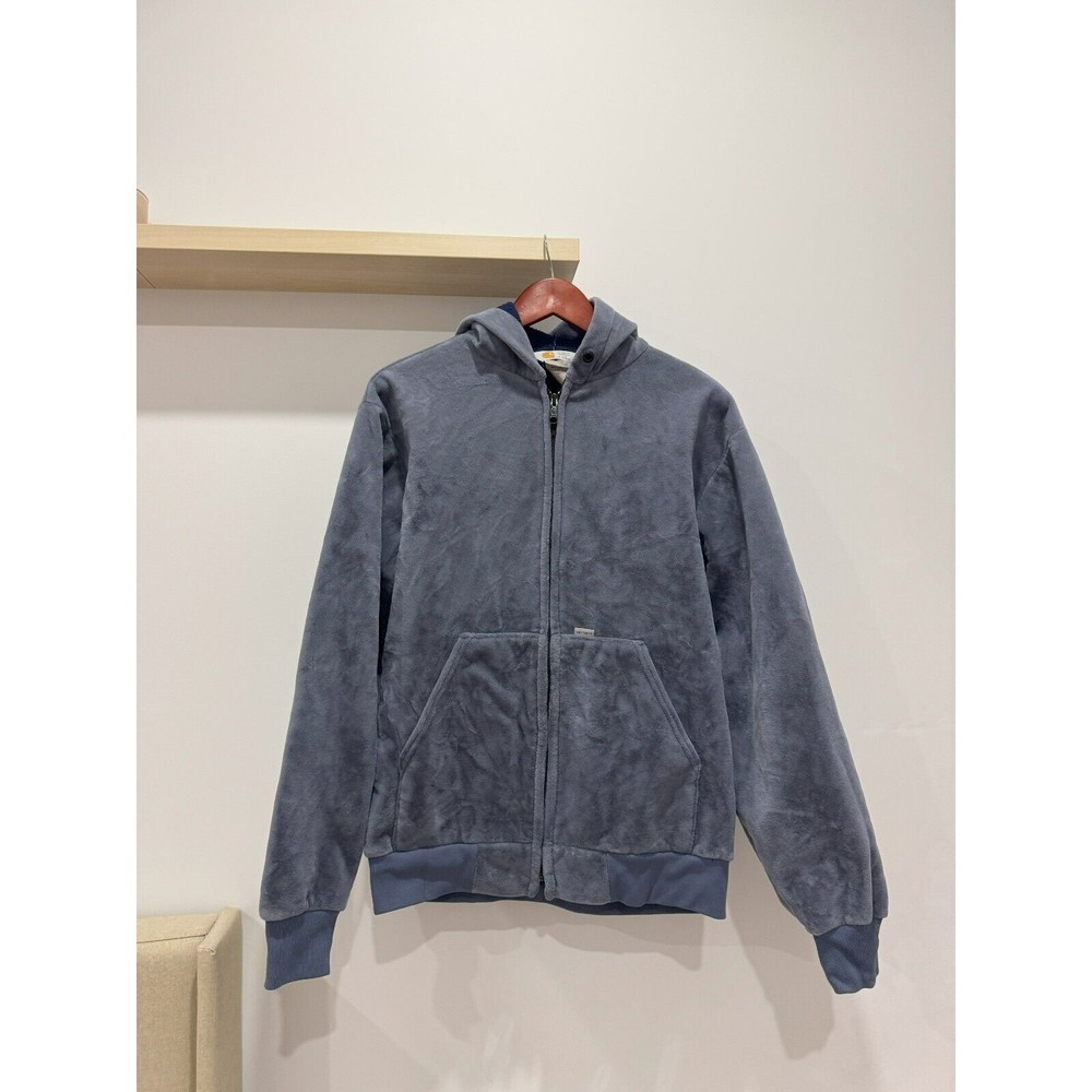 Vintage Carhartt Mens L Gray Blue Rugged Velvet Full Zip Velvet Hoodie 80s 90s
